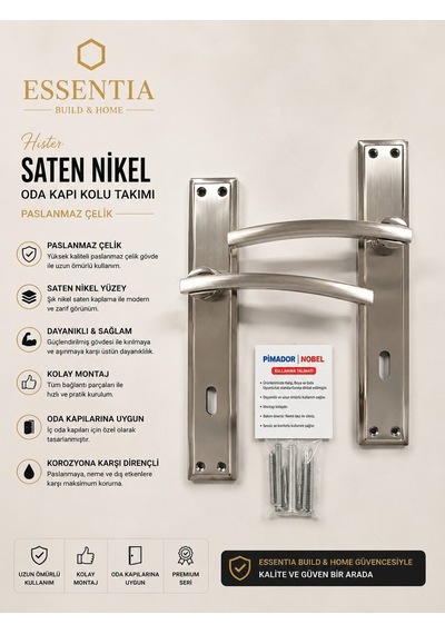 Hister Saten Nikel Oda Kapı Kolu Takımı Paslanmaz Çelik, Ağır Gövde, Premium Seri Çoklu Renk