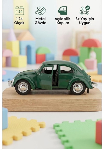Maisto Lisanslı Volkswagen Beetle Model Araba 1:24 Die Cast Metal Kapıları Açılan Model Araba Yeşil