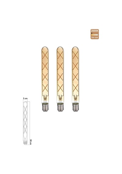 Rustik Led Çubuk Ampul E27 8w 2500k Gün Işığı 3'lü Erd-38