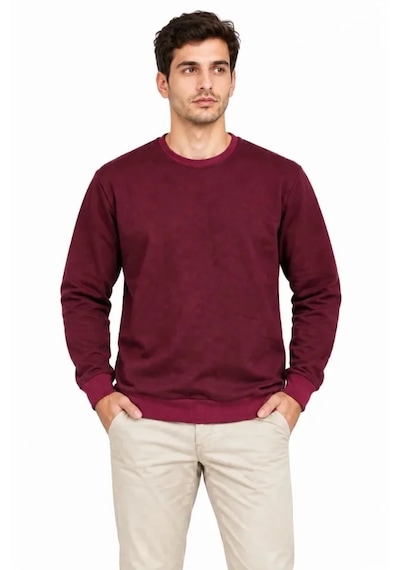 Modi Erkek Bisiklet Yaka İçi Şardonlu 2 İplik Düz Uzun Kollu Regular Fit Sweatshirt -bordo Bordo M