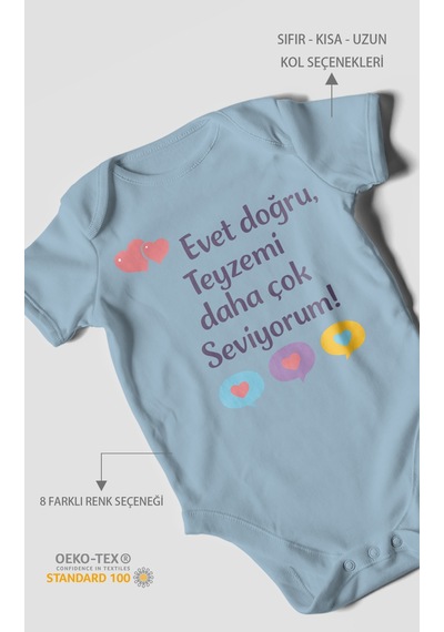 Morivokids Evet Doğru, Teyzemi Daha Çok Seviyorum Kısa Kollu Bebek Body %100 Pamuk Bebe Mavisi