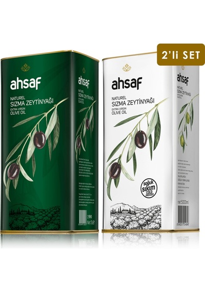 Ahsaf Natürel Sızma Zeytinyağı 5 L Teneke + Soğuk Sıkım Natürel Sızma Zeytinyağı 5 L Teneke
