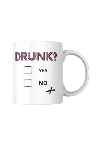 Drunk Yes Or No Komik Baskılı Kupa Bardak Hediyelik Çay Kahve Kupası Coffee Mug Beyaz - Çok Renkli