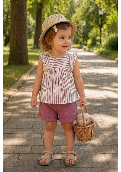 Hellobaby Çizgili Fırfırlı Mürdüm Lila