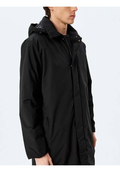 Koton Fermuarlı Slim Fit Çıkarılabilir Kapşonlu Yağmurluk Mont Siyah 5wam00005hw Siyah