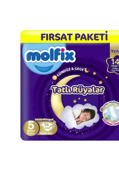 Molfix Tatlı Rüyalar 5 Beden Bebek Bezi 58x3 174 Adet 5 Numara