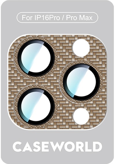 Apple Uyumlu   iPhone 16 Pro Caseworld Karbon Fiber Serisi Anti Reflective Full Kamera Lens Koruyucu Gold