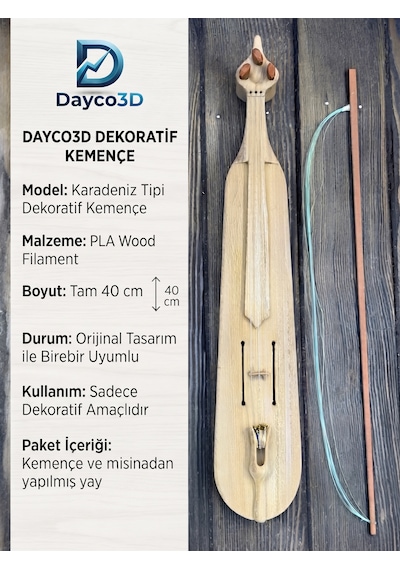 Karadeniz Tipi Dekoratif Kemençe - 40 Cm Pla Wood Filament Orijinal Tasarım Hediyelik Müzik Aleti 001