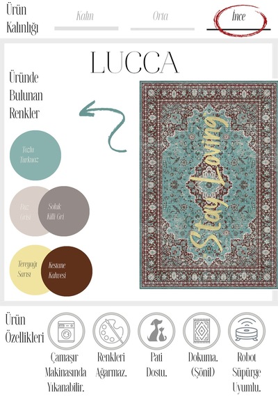 Lucca 400 Turkuaz Mavi Vintage Halı Eskitme Modern Yazılı Halı Ince Kilim Halı Ev Oda Salon Halısı Renkli A