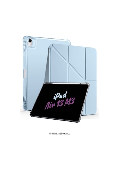 Apple Uyumlu iPad Air 13 İnç 2025 M3 Çip Kalem Bölmeli Standlı Akıllı Fuchsia Trifolding Tablet Kılıfı Kapaklı Kılıf