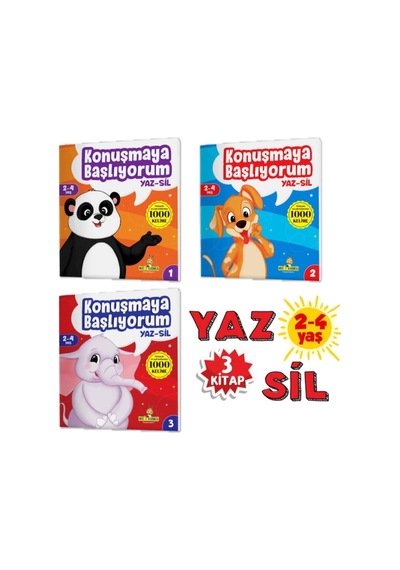 Konuşmaya Başlıyorum Serisi (türkçe'de En Çok Kullanılan 1000 Kelime) (2-4 Yaş) Yaz-Sil Kitaplar