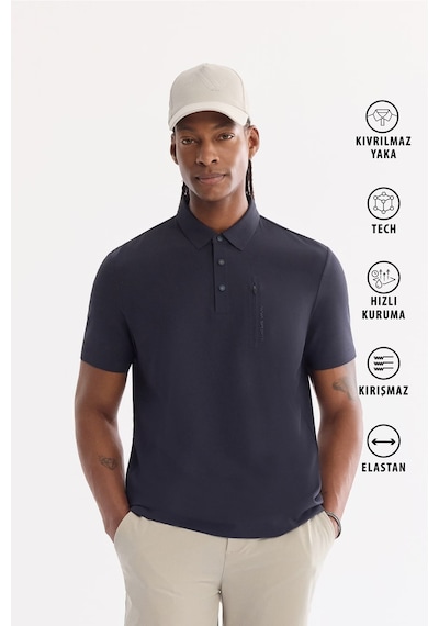Avva Erkek Lacivert Kıvrılmaz Polo Yaka Kırışmaz Hızlı Kuruyan Teknik Kumaş Regular Fit T-shirt A61y1095