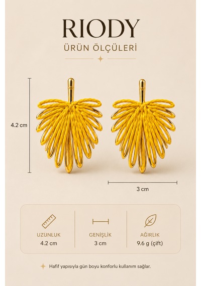 Riody Sarı Gold Yaprak Küpe Kadın Sallantılı Küpe Hafif Şık Günlük Abiye Kombin