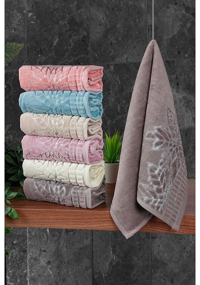 Çınar Jakarlı 6 Lı Kadife Pamuklu El Ve Yüz Havlu Seti 30x50 Cm - 00434- Karışık Renkli Çok Renkli
