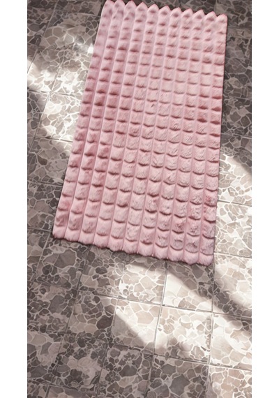 Dekoratif Bubble Peluş Post Halı Beyaz 111p Pudra Pembe
