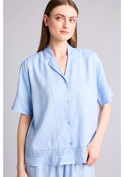 Defacto Regular Fıt Pijama Yaka Dokuma Pijama Üst G8217ax26smbe745 Mavi-be745
