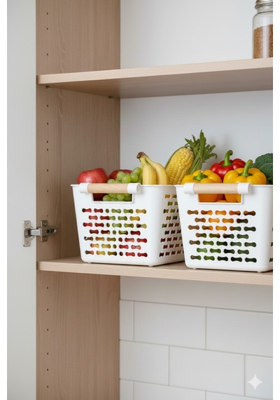 İndecor Houseware 2 Adet Çok Amaçlı Plastik Tutacaklı Organizer Sepet Dolap İçi Çekmece Düzenleyici - Beyaz