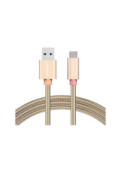 Fineblue F-C05 Metal Sargı Type-C Hızlı Şarj Ve Usb Data Kablo - Gold