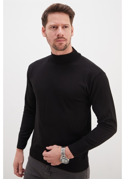 Fullamoda Basic Dik Yaka Regular Fit Triko Kazak Siyah