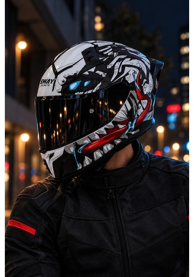 Sway 869 Beast Ece 22.06 Çift Vizör Spoiler Full Face Motosiklet Kask