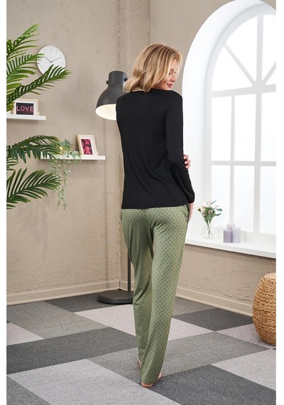 PJS 23521 Kadın Patlı Puanlı Pijama Takım Yeşil