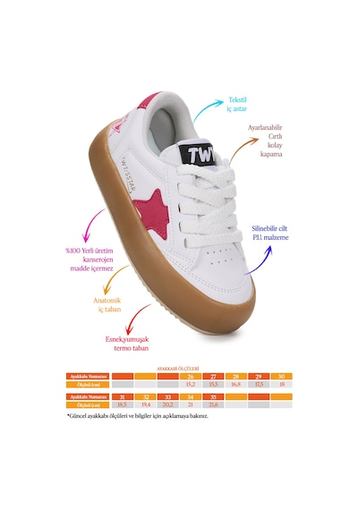 Kiko Kids Rida Günlük Bağcıklı Kız Çocuk Spor Ayakkabı Beyaz - Fuşya Beyaz - Fuşya