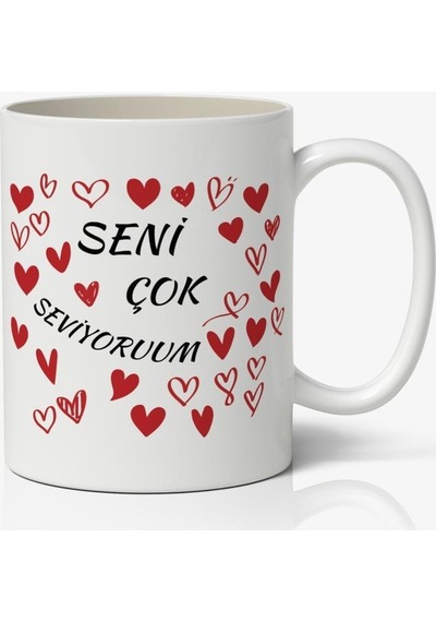 Seni Çok Seviyorum Kalp Tasarımlı Kupa Bardak Baskılı Kahve Kupa Bardak