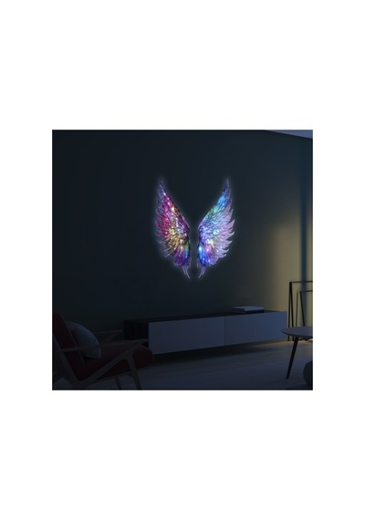 Kişiselleştirilebilir Led Işıklı Epoksi Cam Tablo Violet Mor Melek Kanadı Beyaz - 737209228 Beyaz