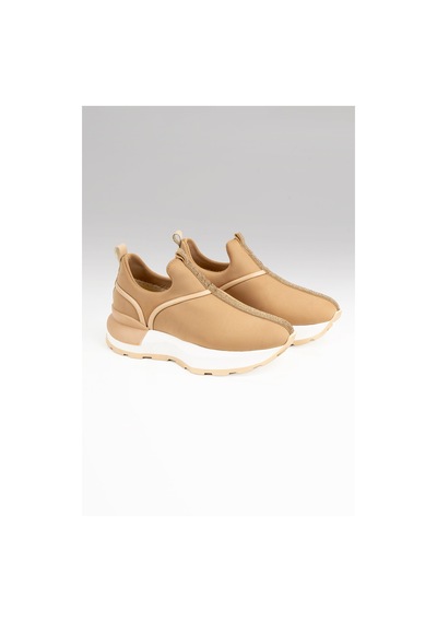 Tw Tonny White Newyork-016 Kadın Günlük Taşlı Şerit Detaylı Yürüyüş Ayakkabısı Sneaker Bej