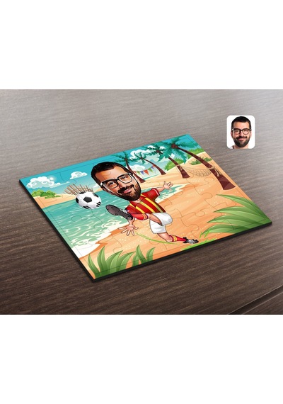 Kişiye Özel Sarı Kırmızı Futbolcu Karikatürlü Ahşap Puzzle-1