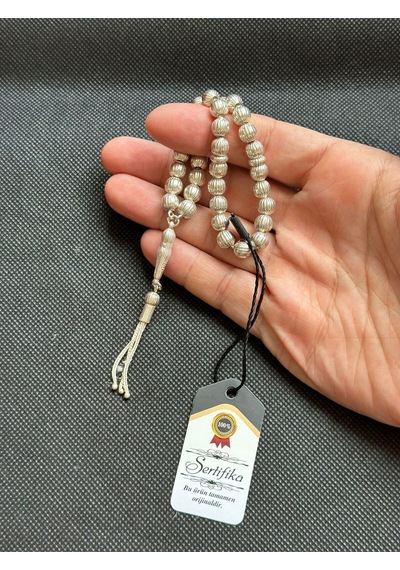 Gümüş Tesbih 925 Ayar Gümüş Özel Yazılı Erkek Hediye Sertifikalı Kişiye Özel İsim 7 X 6 Mm Ks1662