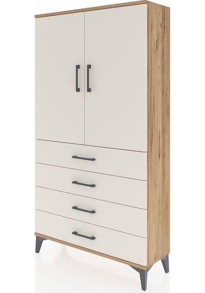 Arges Dolap Tek Raflı 4 Çekmeceli Tek Askılı 88x30x163 Çam-ay... Çam