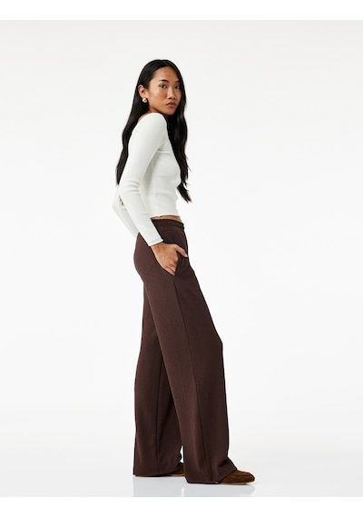 Koton Beli Lastikli Regular Fit Cepli Eşofman Pantolon Kahverengi 6wak40057ek Kahve