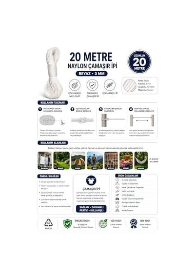 20 Metre Beyaz Naylon İp 3 Mm, Çok Amaçlı Dayanıklı Çamaşır İpi, Kamp Bahçe Balkon Hamak Ve Taşıma Sabitleme İpi, Dayanıklı Çamaşır İpi Kalın, Asma İpi Güçlü Halat İp, Sağlam İp, Kaliteli Açık Ahşap 20 Metre Beyaz Naylon İp 3 Mm, Çok Amaçlı Dayanıklı Çamaşır İpi, Kamp Bahçe Balkon Hamak Ve Taşıma Sabitleme İpi, Dayanıklı Çamaşır İpi Kalın, Asma İpi Güçlü Halat İp, Sağlam İp, Kaliteli Açık Ahşap