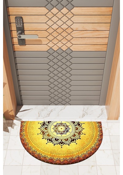 Rugmood Modern Dijital Paspas Sarı Mandala Desen Paspas - Kapı Önü Paspası