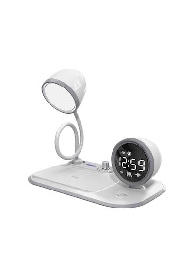 S-link Sl-cw21 Telefon Uyumlu Fast Şarj 15w Ayarlanabilir Led Işıklı Lcd Ekran Double Alarmli Beyaz Masa Lambası