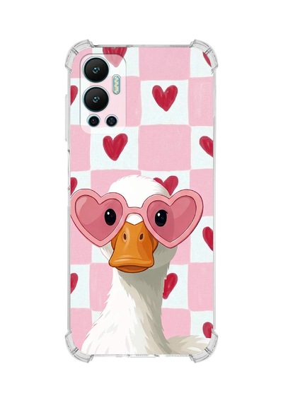 Printify İnfinix Hot 12 İle Uyumlu Pembe Pötikare Serisi Göletin Gülü Tasarımlı Uv Baskılı Köşe Korumalı Antişok Kılıf Şeffaf