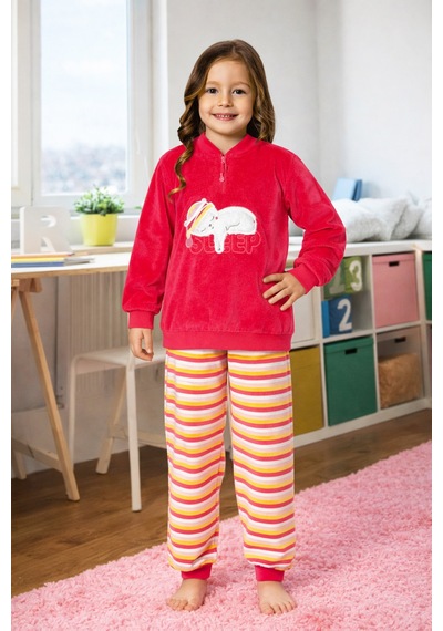 Kız Çocuk Kadife Pijama Takımı 1668 Fuşya Fuşya