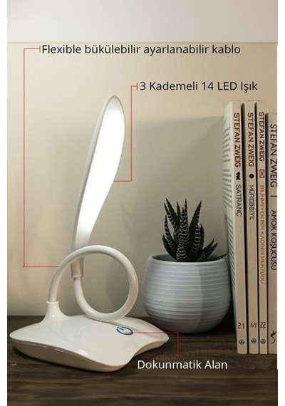 Thentech Masaüstü Led Işık Okuma Işığı Çalışma Işığı Loş Aydınlatmalı Led Işık Siyah