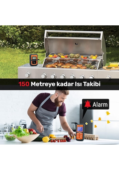 ThermoPro TP07C Alarmlı, Aydınlatmalı ve Kablosuz 150m Menzilli Profesyonel Gıda Pişirme Termometre