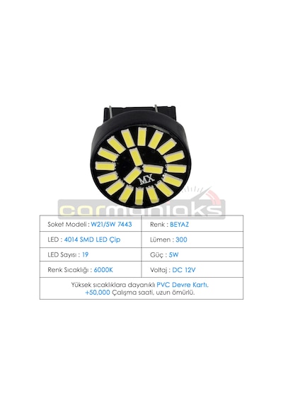 T20 W21 5w 7443 Beyaz Stop Sinyal Geri Vites Gündüz Far Ampülü