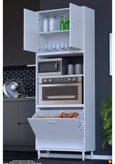 Asel 75 Cm Fırın Uyumlu 2 Göz Sepetli Çok Amaçlı Banyo Kirli Çamaşır Oyuncak Dolabı Beyaz 75x213x32