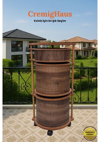 Ahşap Sebzelik Geleneksel Tasarım Yuvarlak Kemençe Desenli 2 X 7 + 3 Kg Kapasiteli Hazır Gönderim Diğer
