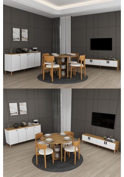 Lüks Yemek Odası Takımı 3 Parça %100 Mdf Konsol Yemek Masası Tv Ünitesi Yt03 Beyaz - Karına Lüks Yemek Odası Takımı 3 Parça %100 Mdf Konsol Yemek Masası Tv Ünitesi Yt03 Beyaz - Karına