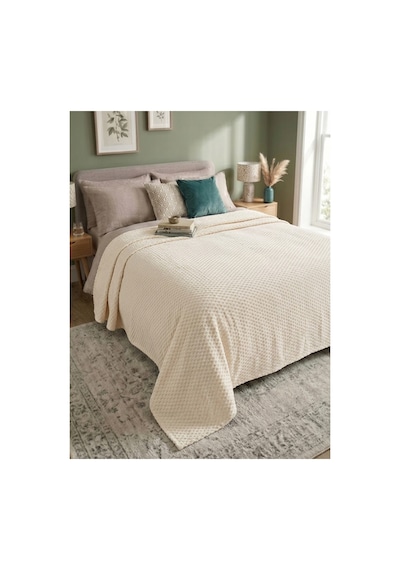 Çift Kişilik Soft Battaniye 220x240 Cm Kutulu Lüks Kabartmalı Yumuşak Dokulu Battaniye Krem