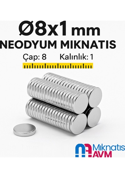 Ø8x1 Mm N35 Yuvarlak Neodyum Mıknatıs 50 Adet - Hobi Ve El İşi İçin Magneteksan