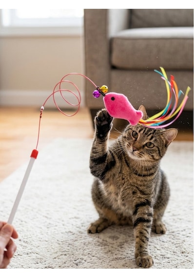 Mucit Home Balıklı Kedi Oyun Oltası Balıklı Kuyruklu Dikkat Çekici 90 Cm -eğlenceli Olta