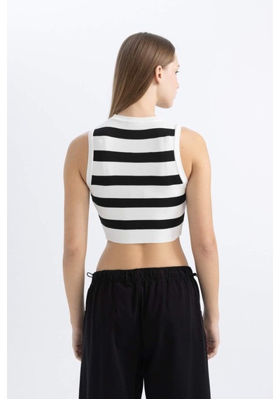 DeFacto Coool Slim Fit Dar Kesim Bisiklet Yaka Çizgili Triko Atlet A8242AX24SPBK27