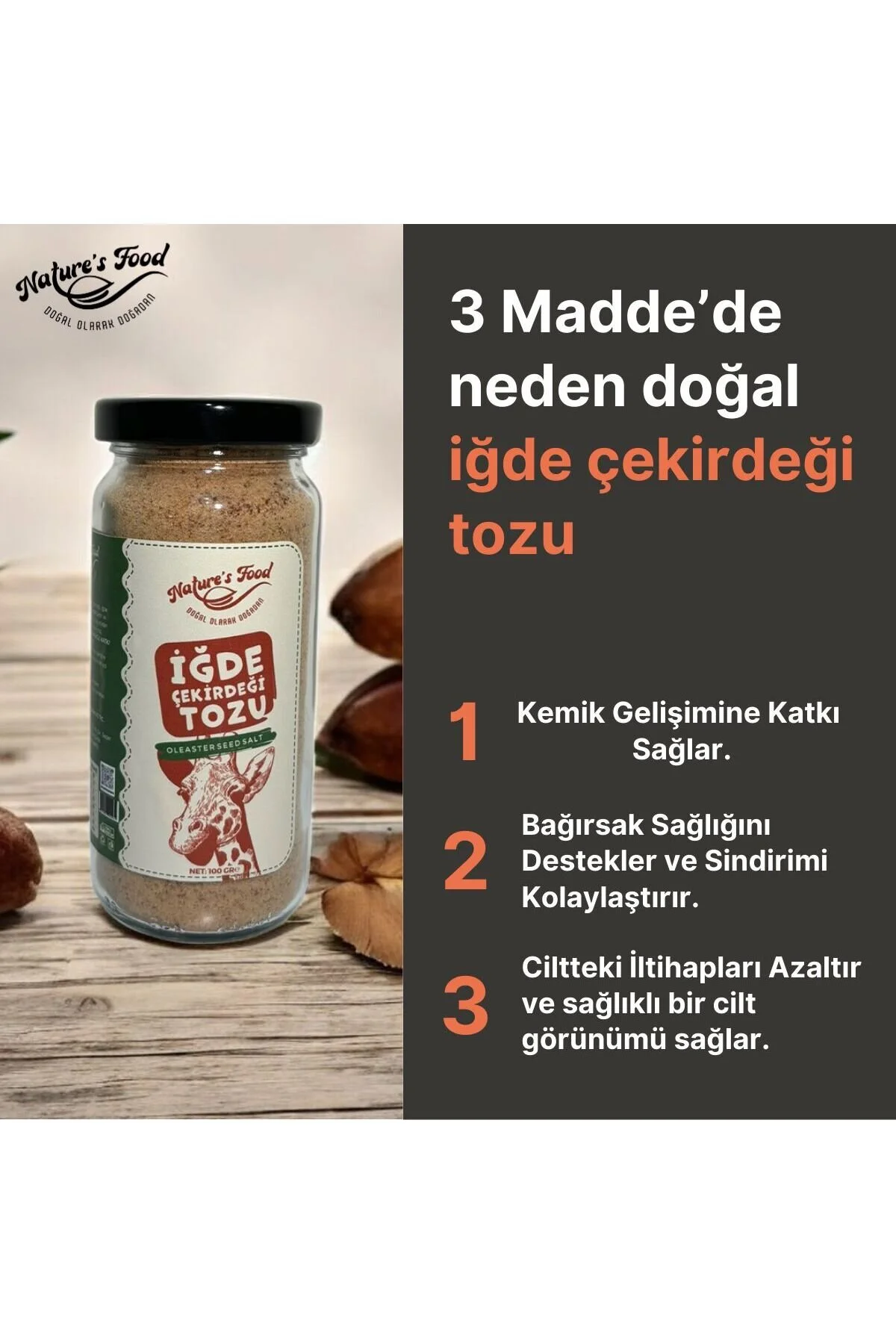İğde Çekirdeği Tozu Net 200 Gr Kemik Gelişimi, Lif, Protein, B Vitaminleri, Potasyum Ve Magnezyum.