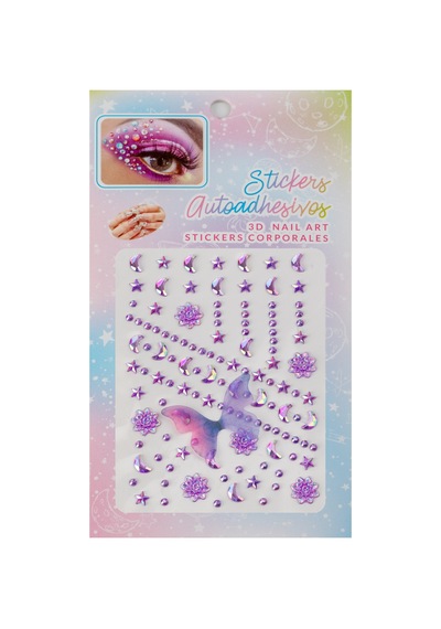 Mor Holografik Ay Yıldız Ve Kelebekli 3d Yüz & Tırnak Sticker Seti